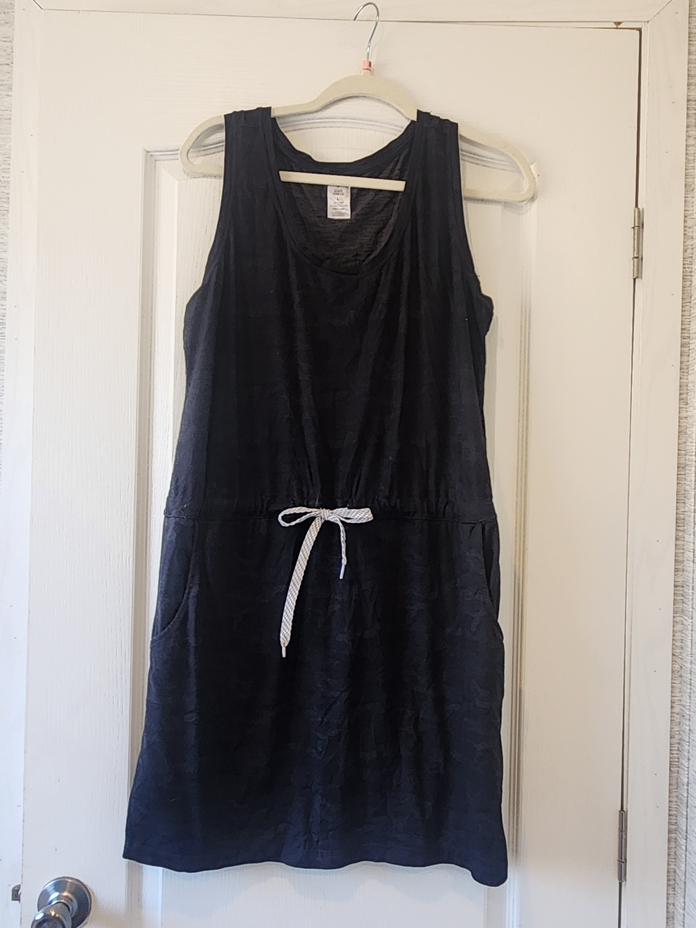Members Mark Casual Black Camo Midi Dress with Drawstring Waist L Euc - Picture 1 of 4